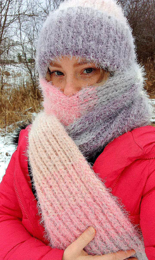 Handmade long multi-colored scarf/hat