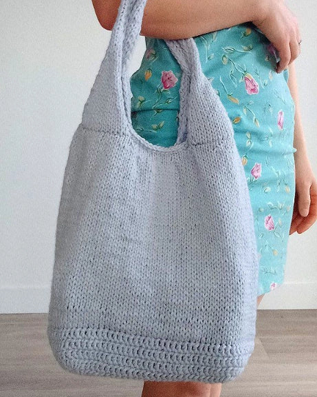 Combo knitted/crocheted blue bag 🪻⚘️🌷